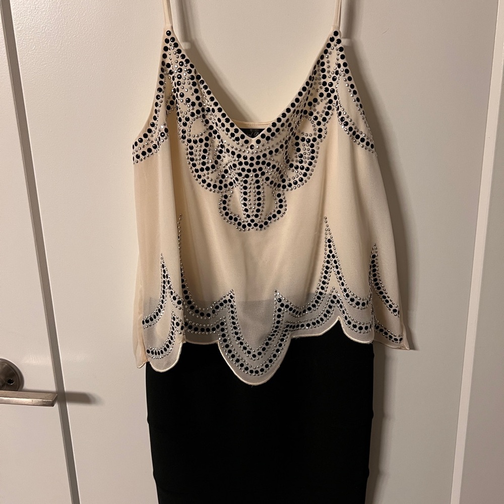 Cream and Black Embellished dresss